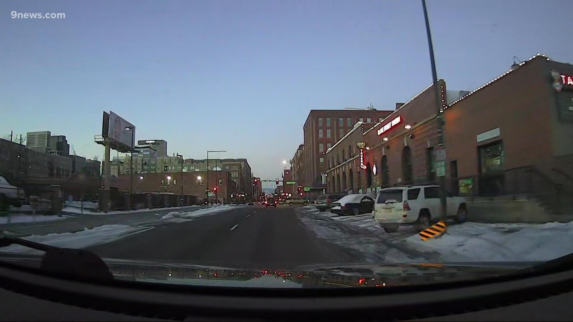 Reporter Jon Glasgow has a look at road conditions in Denver's RiNo neighborhood on Wednesday morning.