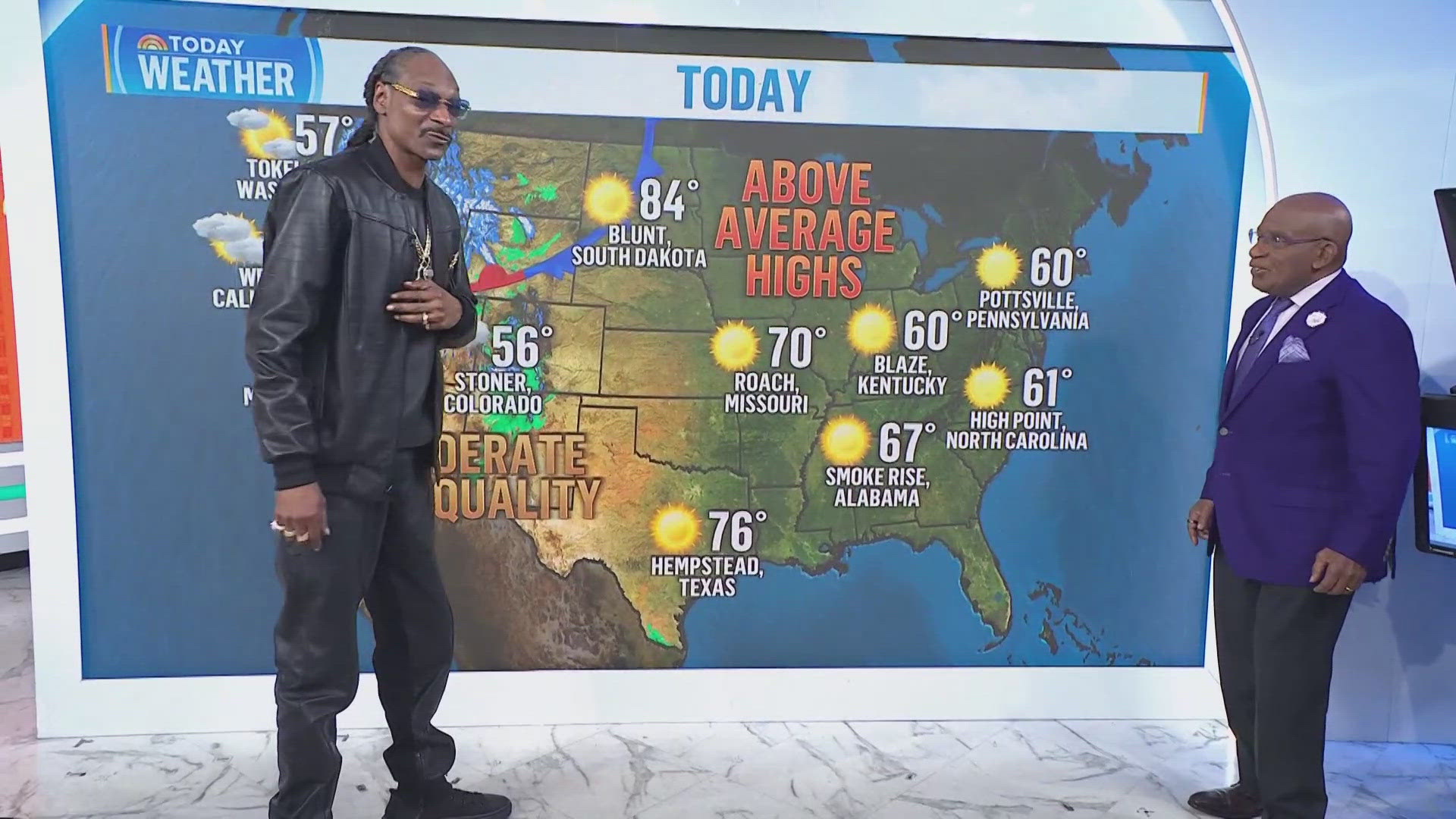 Snoop Dogg does it all... even the forecast. He joined the crew on the Today show this morning doing everything from the weather to hosting a segment with Martha.