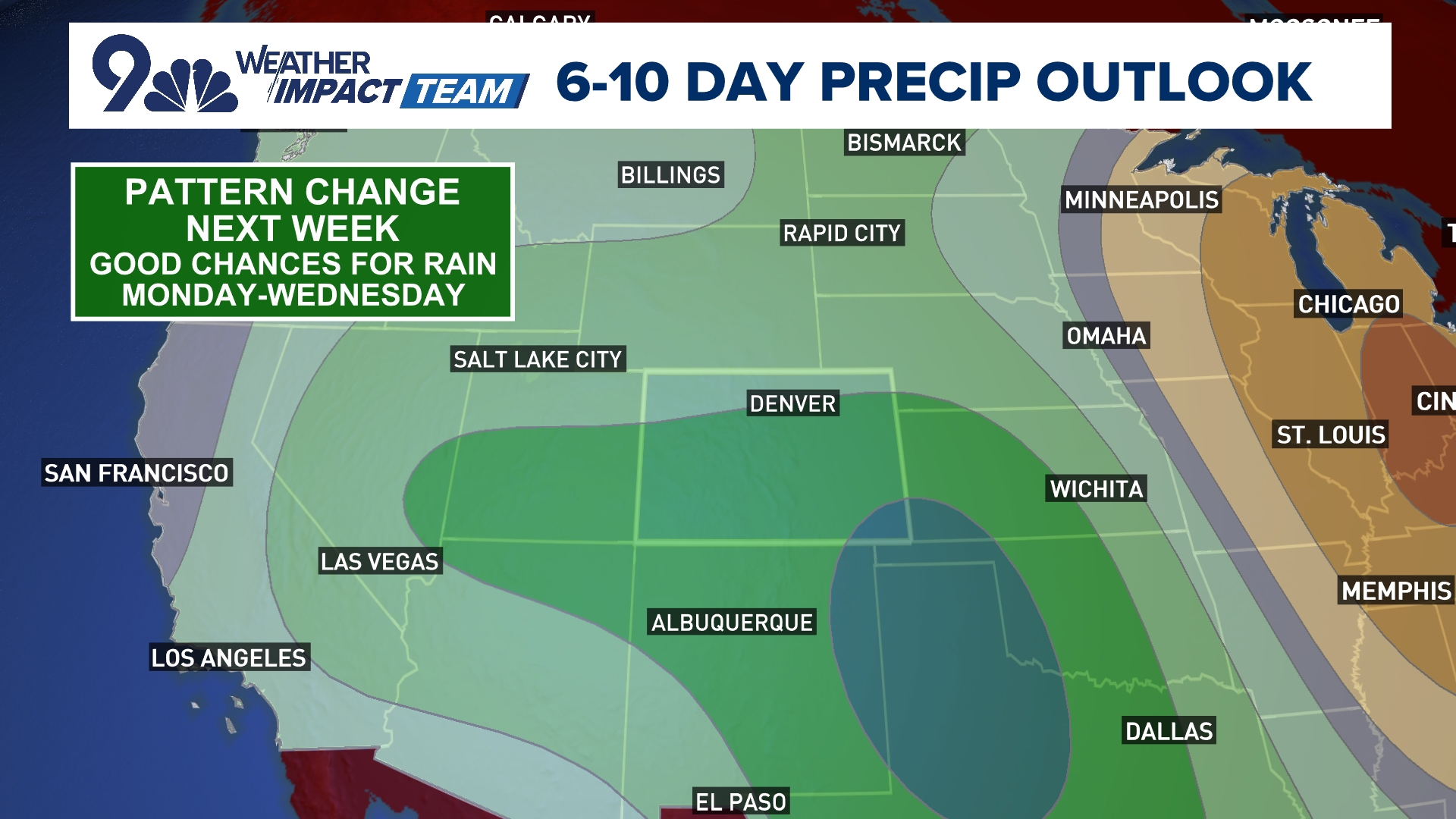 By Monday, widespread showers and storms, including the potential for severe weather across eastern Colorado, moves into the picture. 