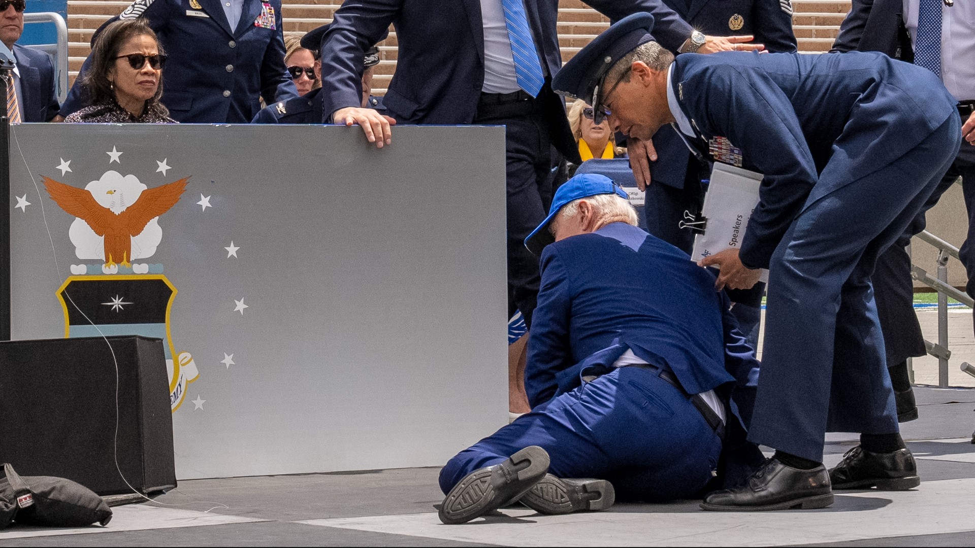 President Joe Biden's appearance at the Air Force Academy's graduation ceremony was punctuated by a stumble onstage after handing out diplomas to graduates.