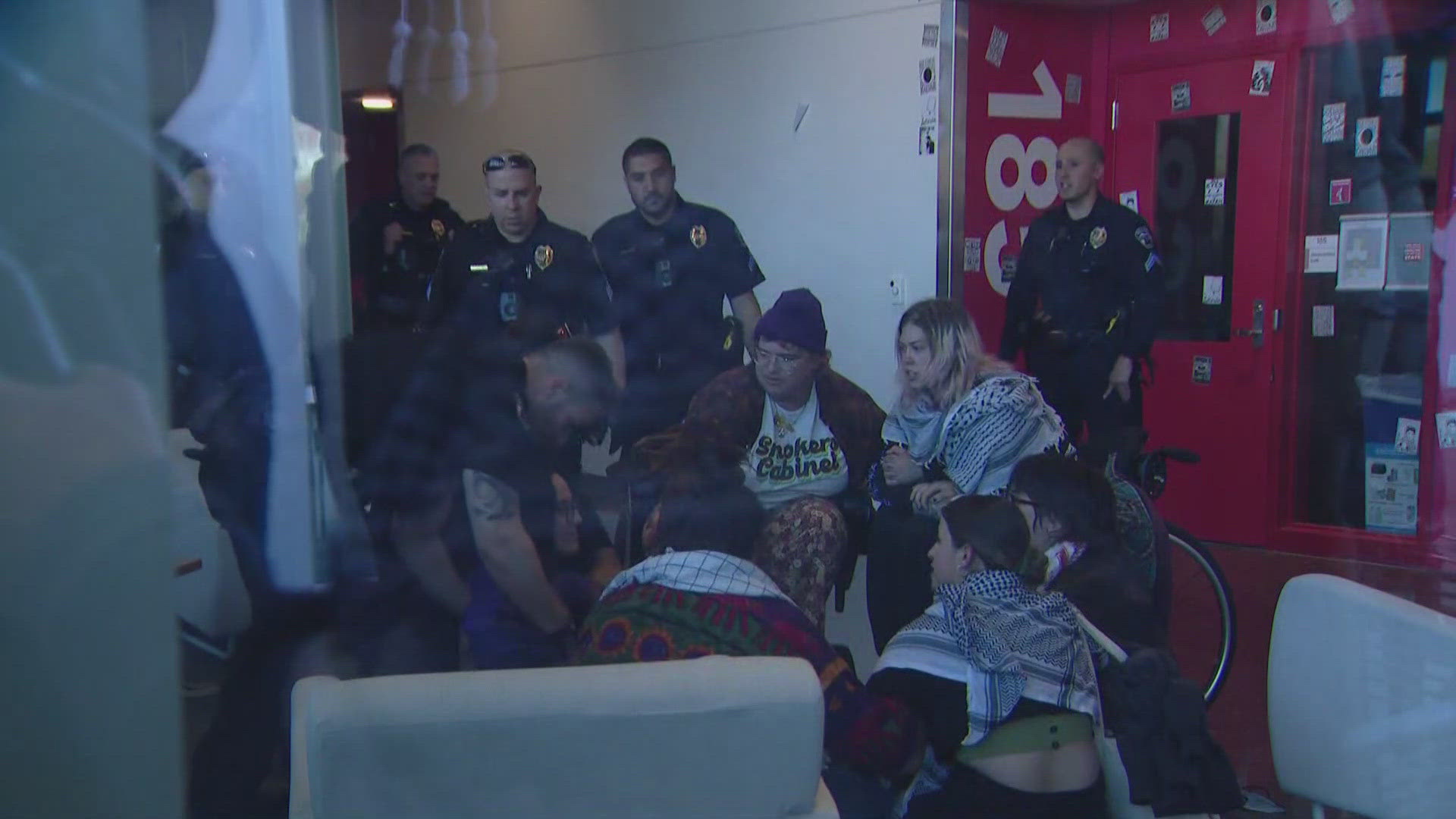 Several protesters were detained and given tickets for trespassing in a building at Auraria Campus Tuesday evening.