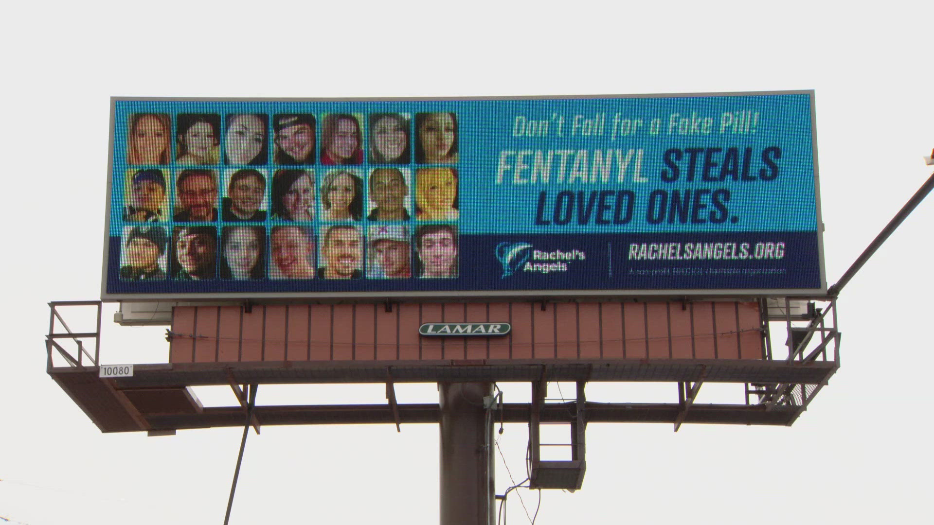 The new billboard is at Parker Road and East Iliff Avenue in southeast Denver. It features the faces of Colorado residents who have died from fentanyl overdose.