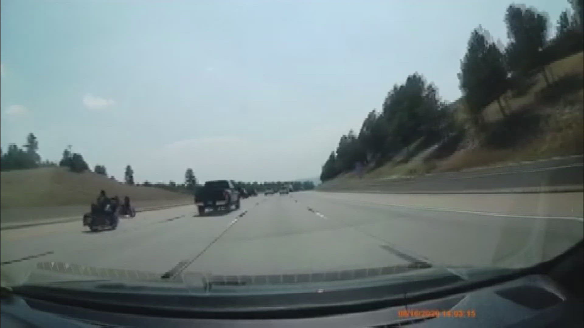 The assault, which happened on I-25 in the Castle Pines area, was recorded by a dash camera from another vehicle.