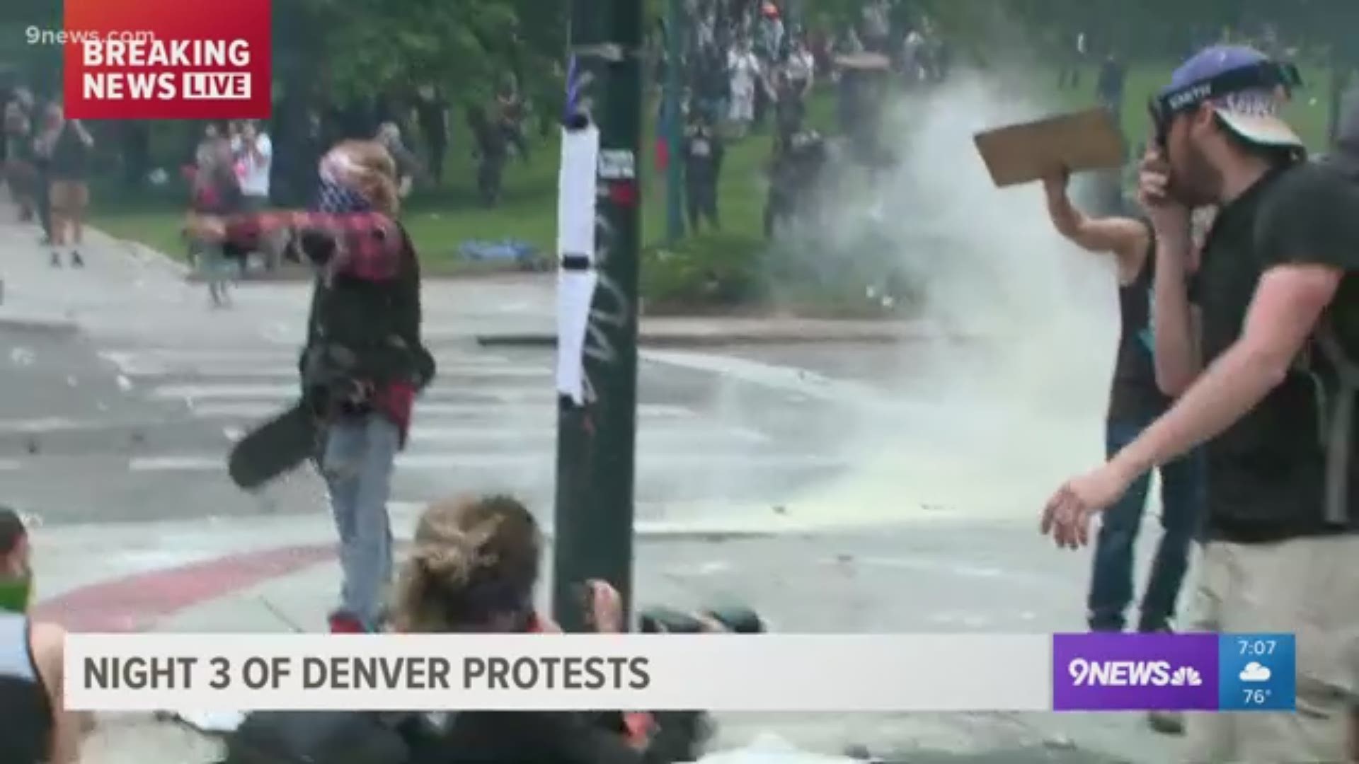 Jeremey Jojola reports from downtown Denver where protestors are clashing with police for a third straight night.