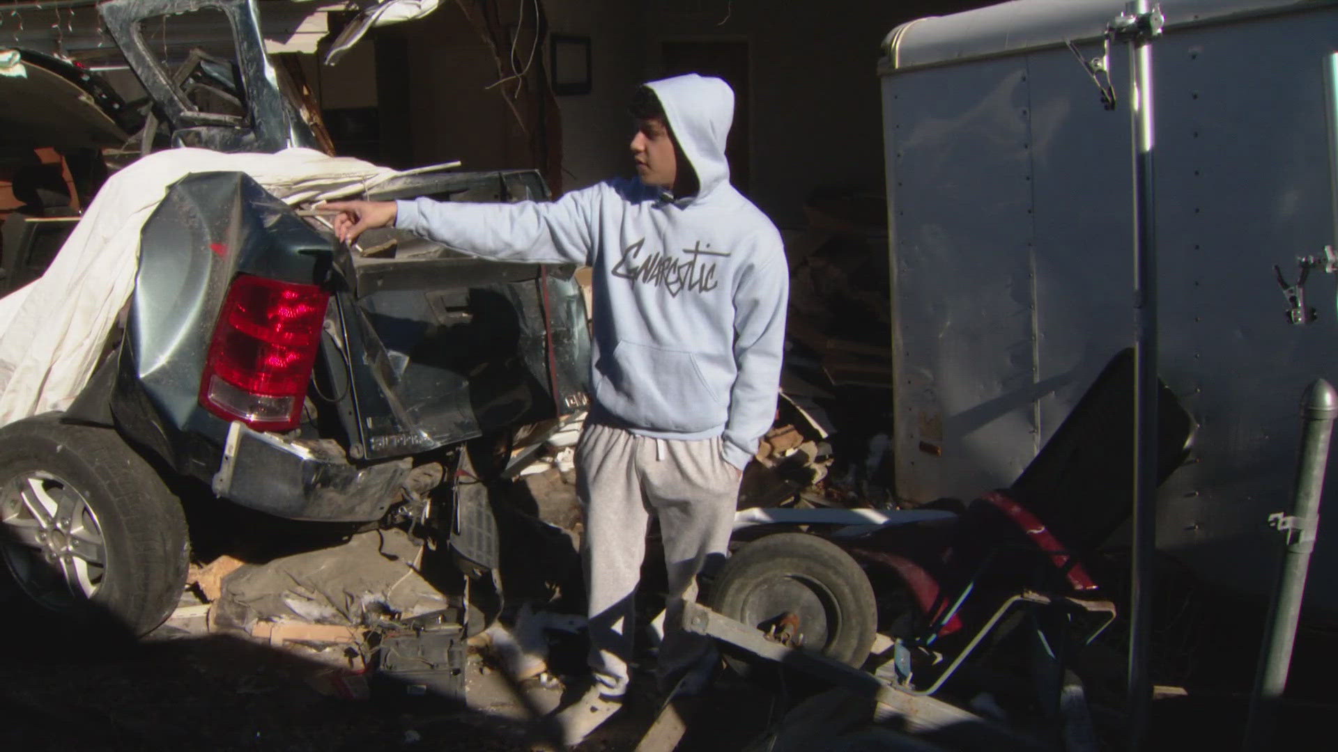 Bryan Gordillo said he had left home one minute before a driver slammed into his bedroom Sunday night.