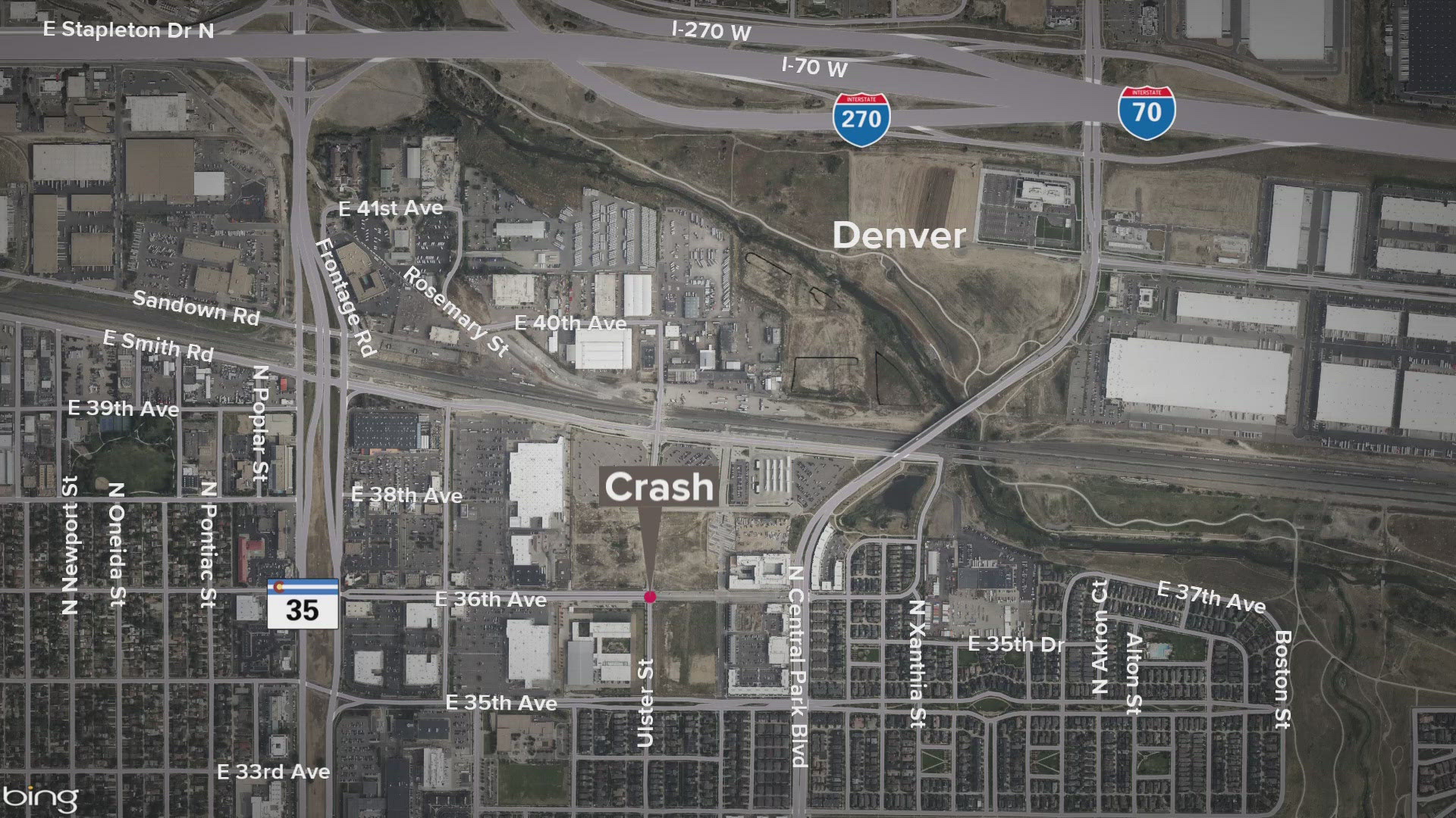 The crash happened Wednesday evening near East 36th Avenue east of Quebec Street in Denver.