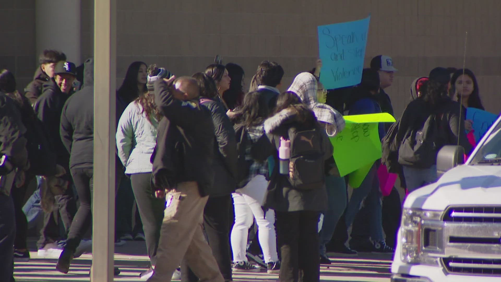 Students at Dr. Martin Luther King, Jr. Early College walked out of class Tuesday to protest the district's security policies.