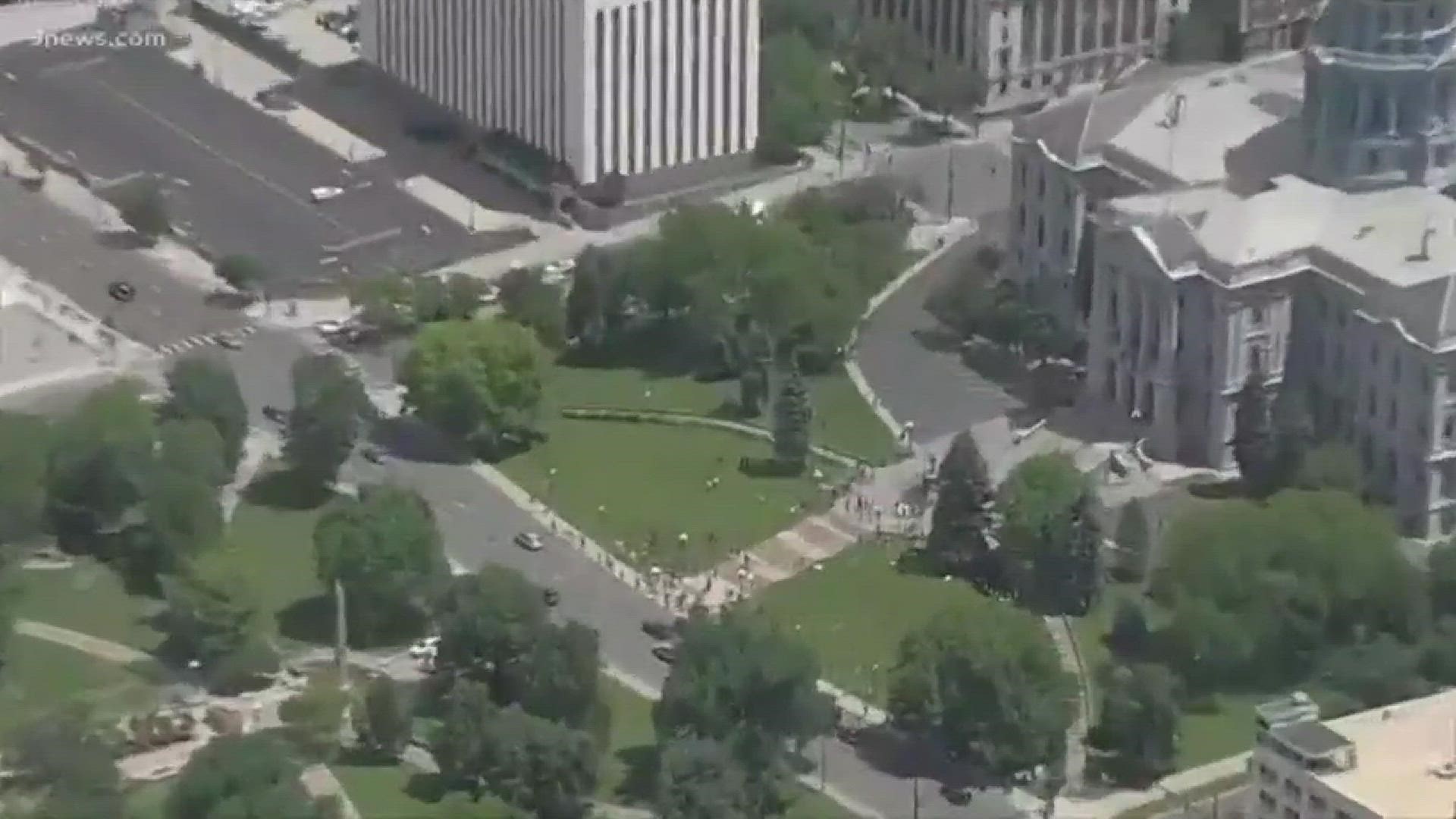 Sky9 aerial footage from the third day of George Floyd protests in Denver.