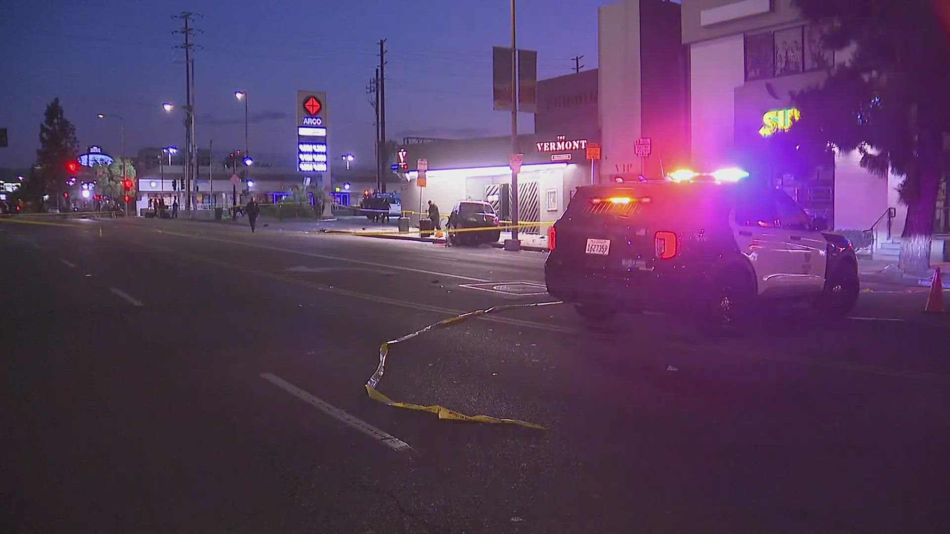At least 30 people were hurt when a car drove into a crowd and hit a taco cart outside a nightclub in East Hollywood. 