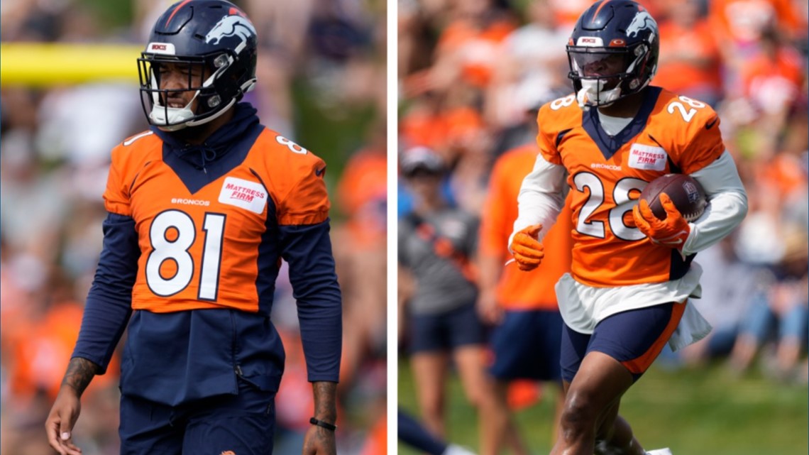 Denver Broncos wide receiver Tim Patrick (81) reacts against the