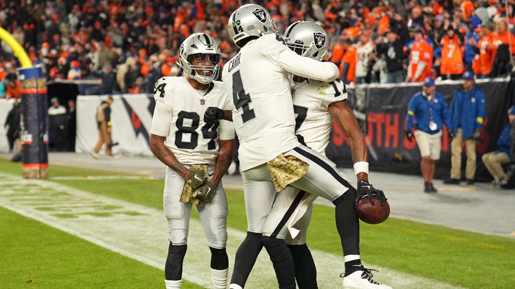 Las Vegas Raiders wide receiver Mack Hollins (10) runs during the second  half of an NFL football game against the Denver Broncos, Sunday, Oct. 2,  2022 in Las Vegas. (AP Photo/Abbie Parr