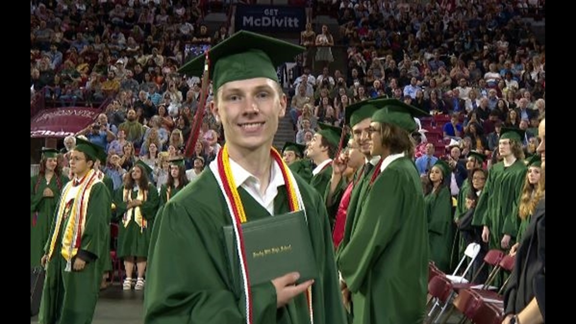 Cross country runner Noble Haskell became a quadriplegic from a spinal cord injury in a car accident in June 2021. Two years later, he walked at his graduation.