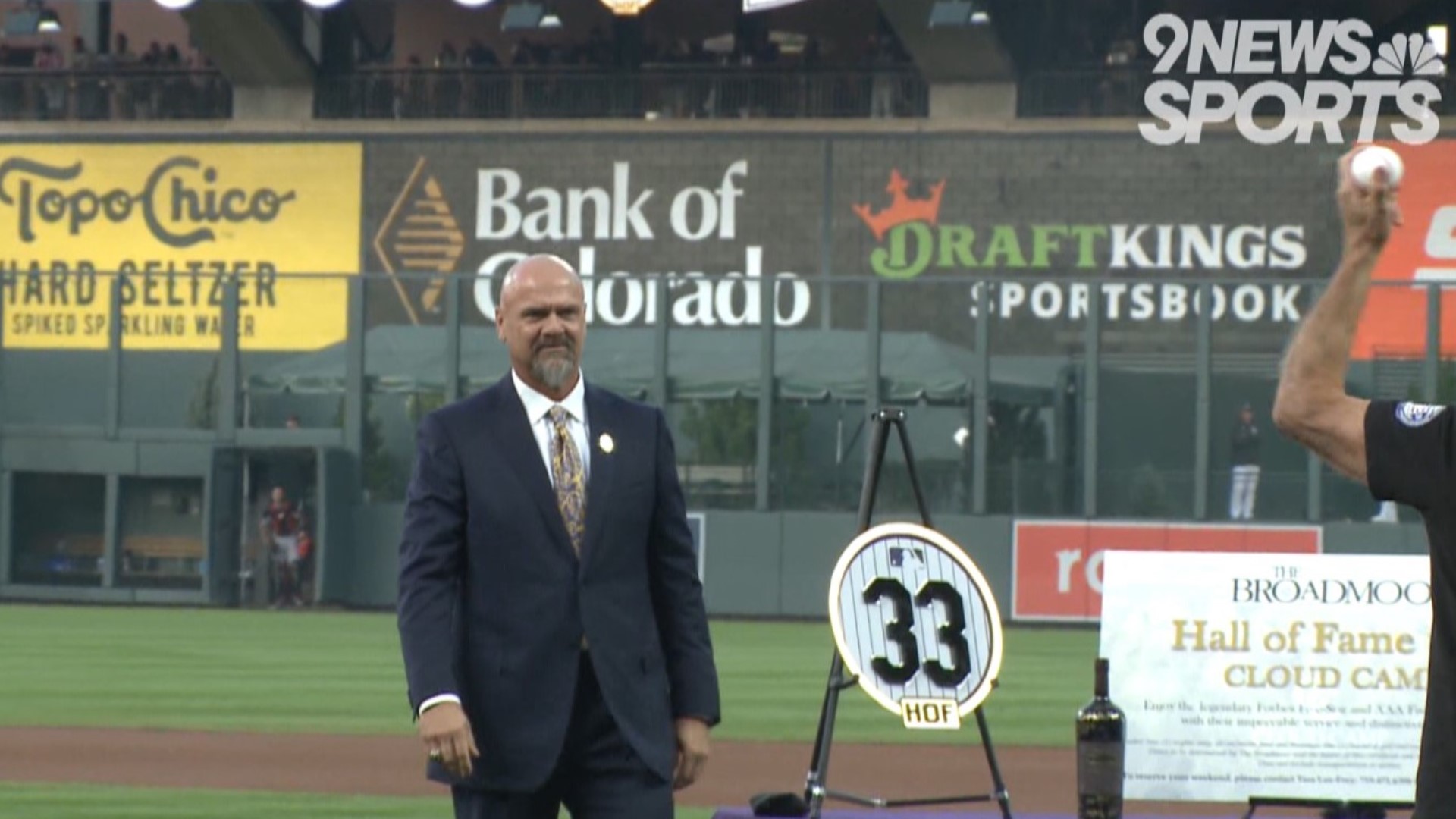 Walker’s retired number joined Todd Helton’s No. 17, alongside the initials "KSM" in honor of late team president Keli McGregor and No. 42 to honor Jackie Robinson.
