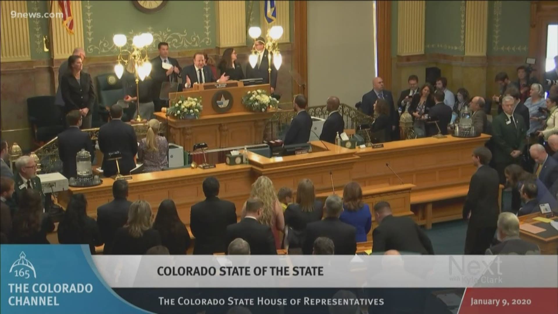 Oil and gas protesters delayed Colorado Gov. Jared Polis' State of the State. When it started, Polis made promises on roads, pre-school and more.