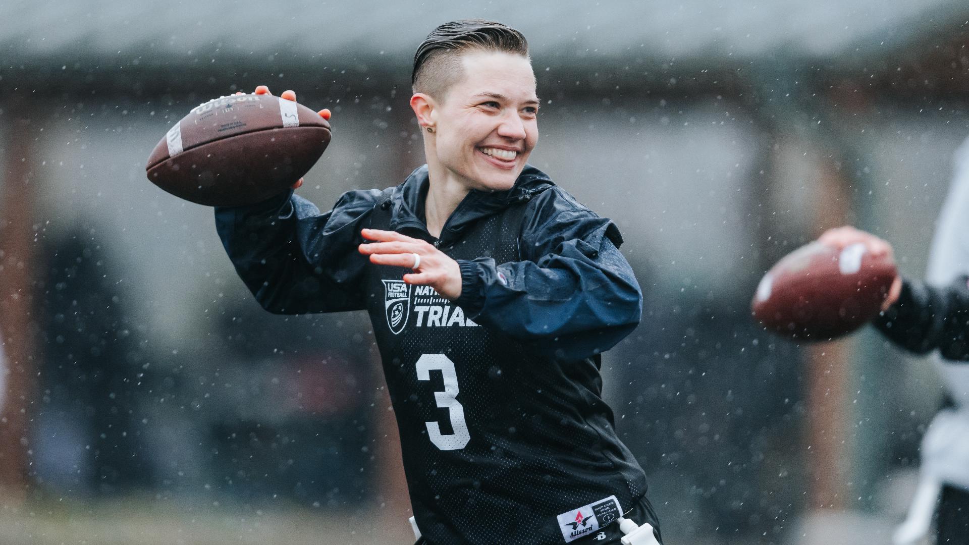 Lacey Abell has been playing flag football for the Mile High Club since she moved to Denver in 2020. She hopes to make the inaugural Team USA Olympic team in 2028.