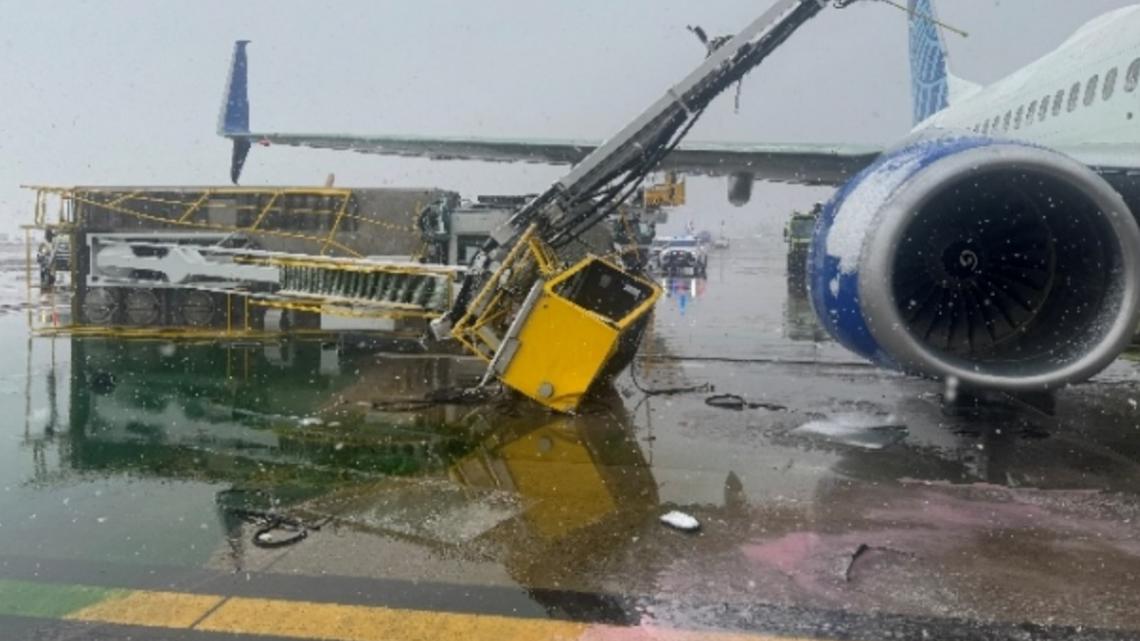 Plane suffered 'substantial' damage after hitting de-icing trucks at Denver airport
