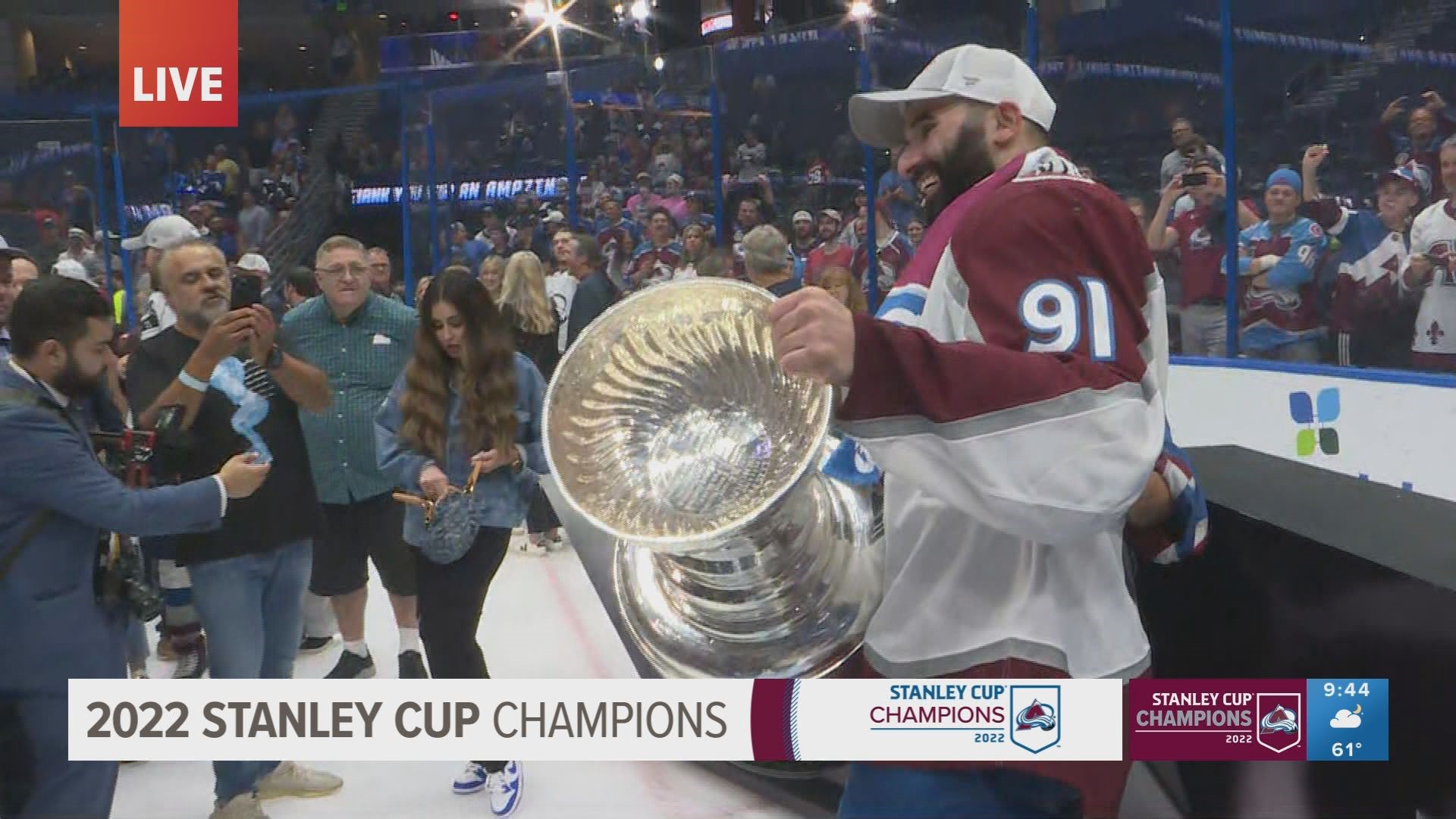 Avalanche players celebrated on the ice and fans celebrated downtown after the Avs' Stanley Cup victory.