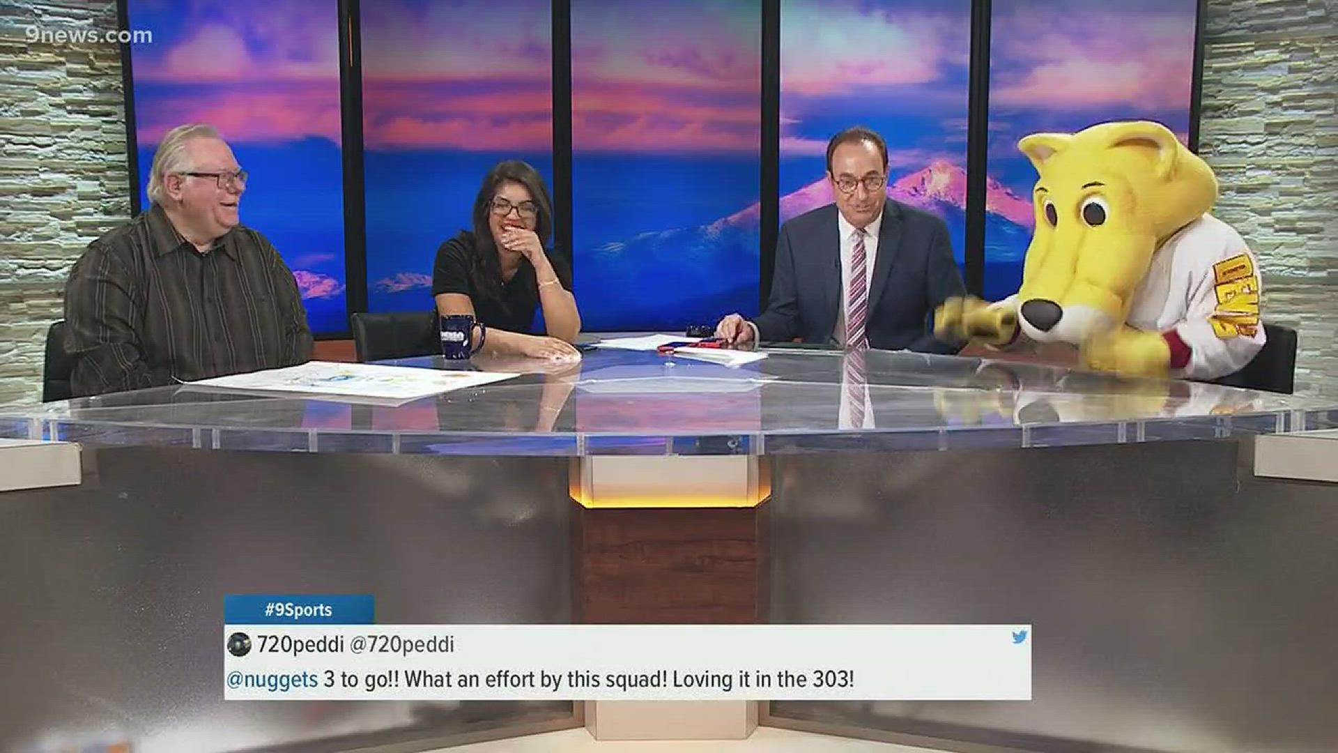 Rocky, the Denver Nuggets mascot, stopped by 9NEWS to get the team excited ahead of game 3 in the playoff series against the Portland Trailblazers.