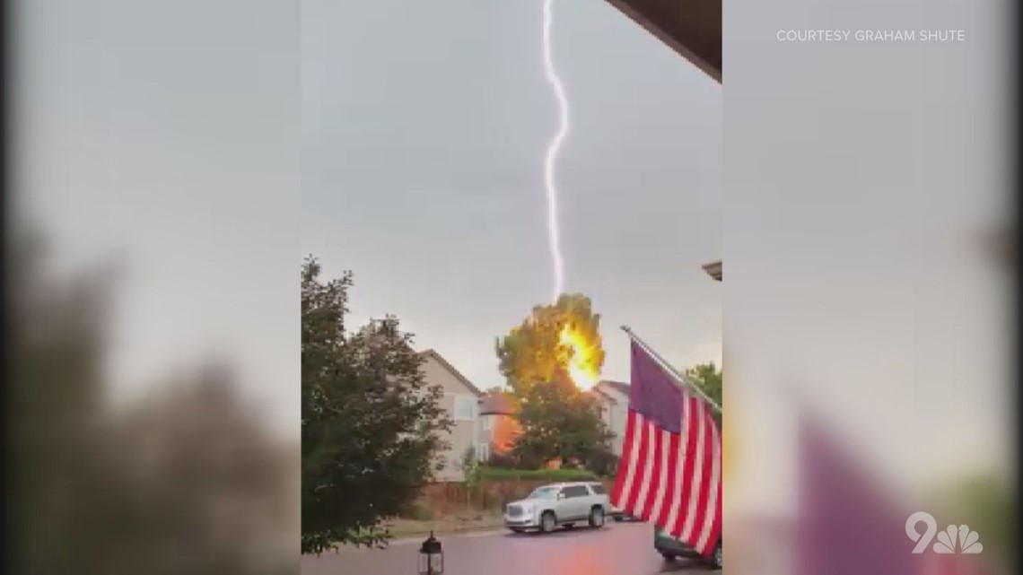 Watch Lightning Strike Sets Tree On Fire In Parker Neighborhood 