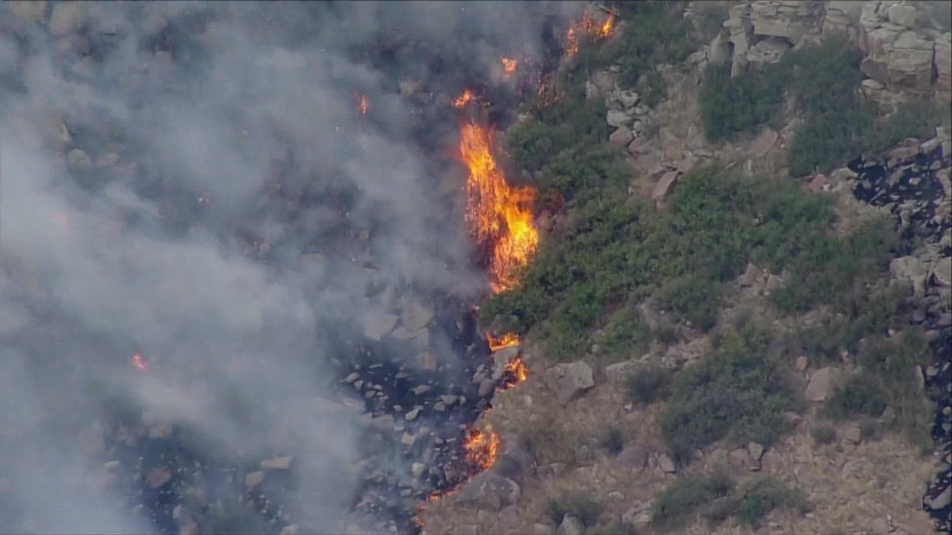 Firefighters say the fire's burned about 120 acres since it started around 4 today.