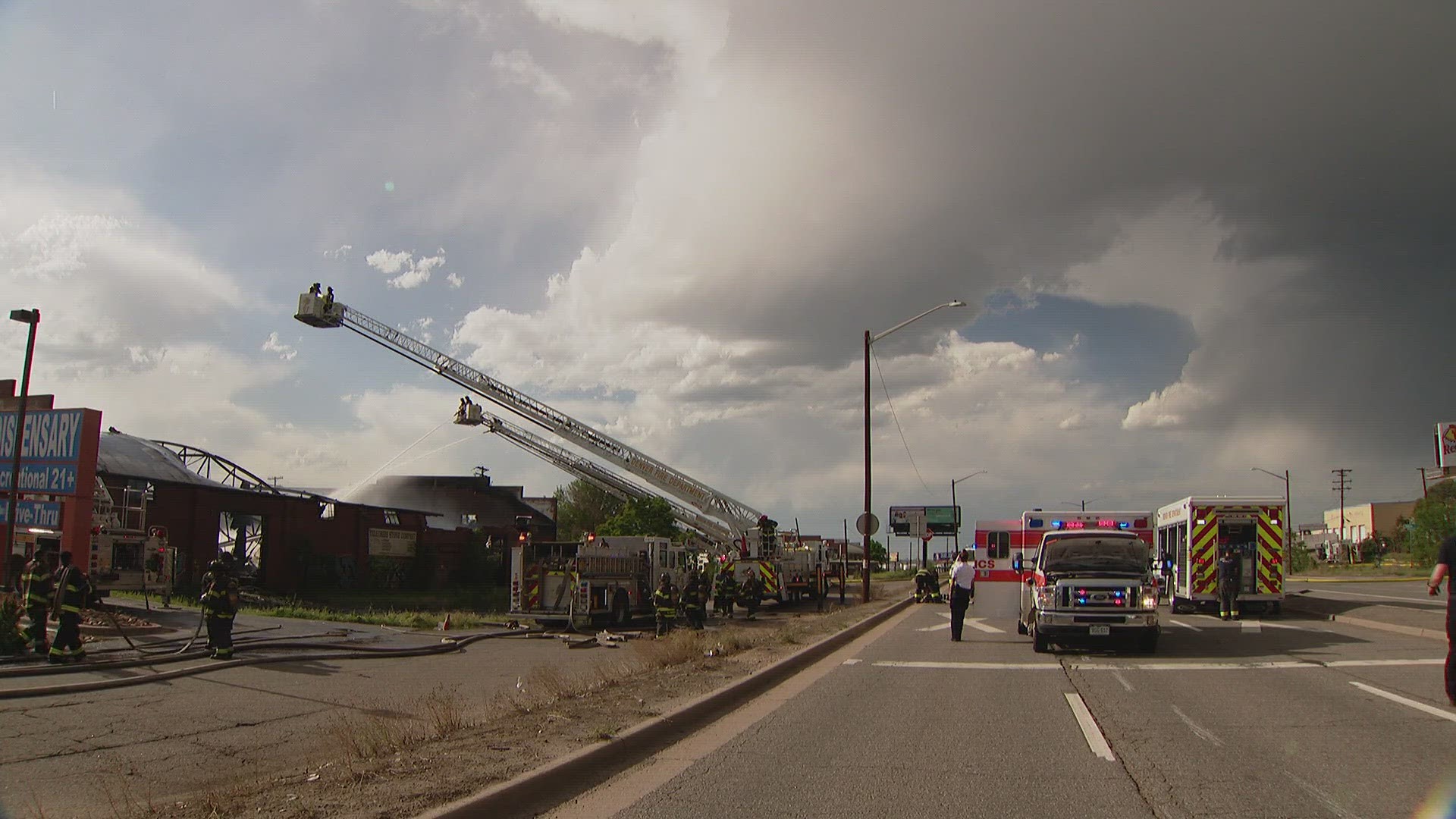 A plume of black smoke was visible from the fire at 50th Avenue and Colorado Boulevard.