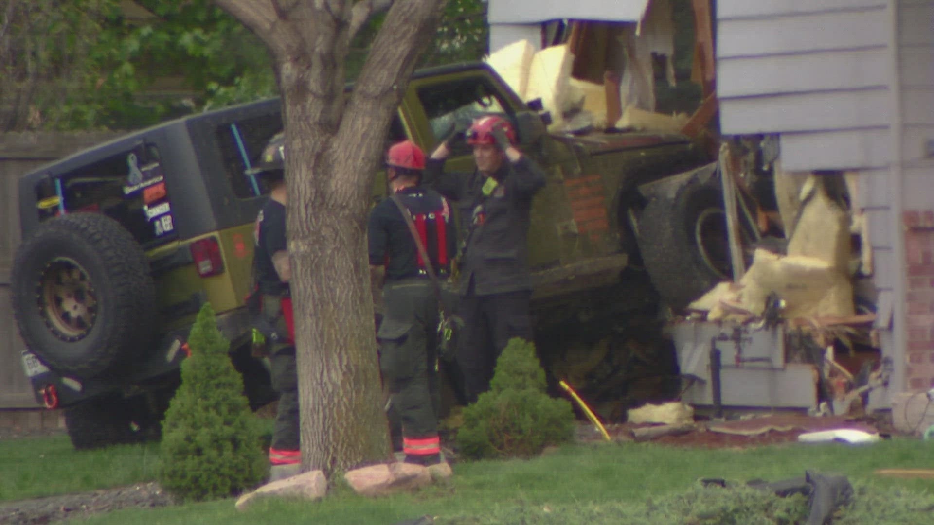 About 15 homes were evacuated due to a severed gas line after the crash.