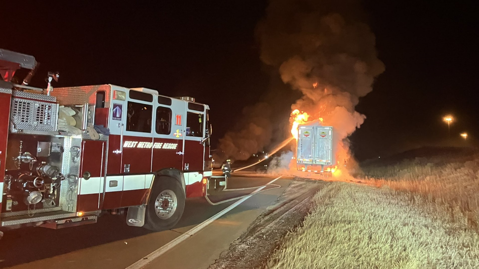 A semi truck full of food caught fire Wednesday morning on the southwest side of the Denver metro area.