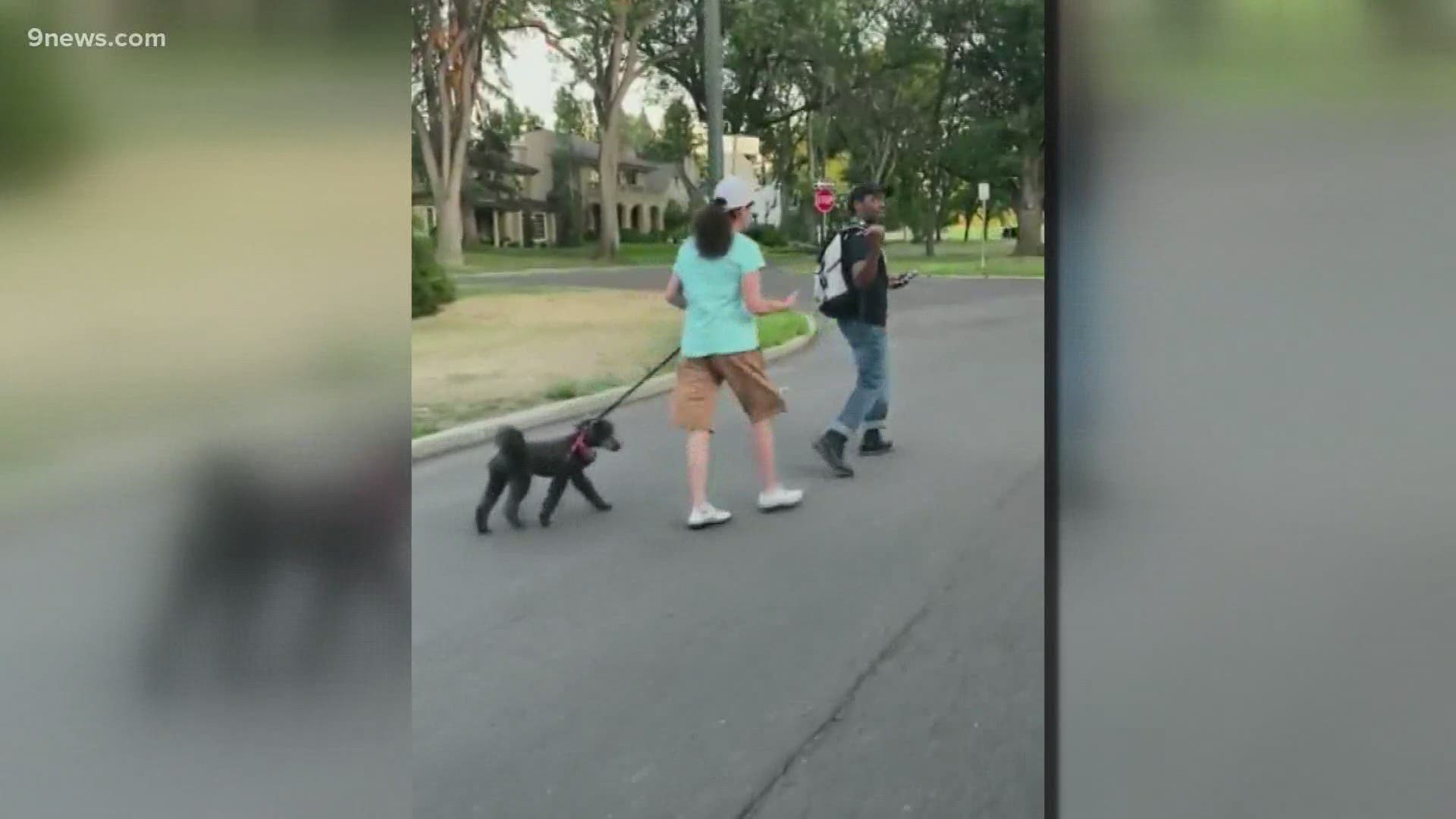 Protesters met in Denver's Hilltop neighborhood near Cranmer Park to snap photos after a now-viral video showed a woman telling a Black man to leave her neighborhood