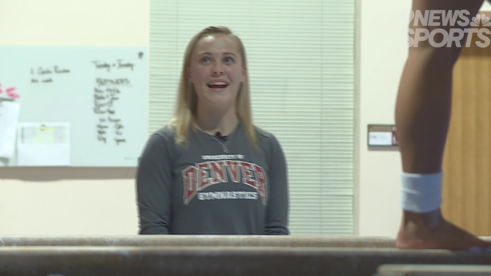 Mia Sundstrom is back with the University of Denver women's gymnastics team as a volunteer coach after competing for the Pioneers for five years.