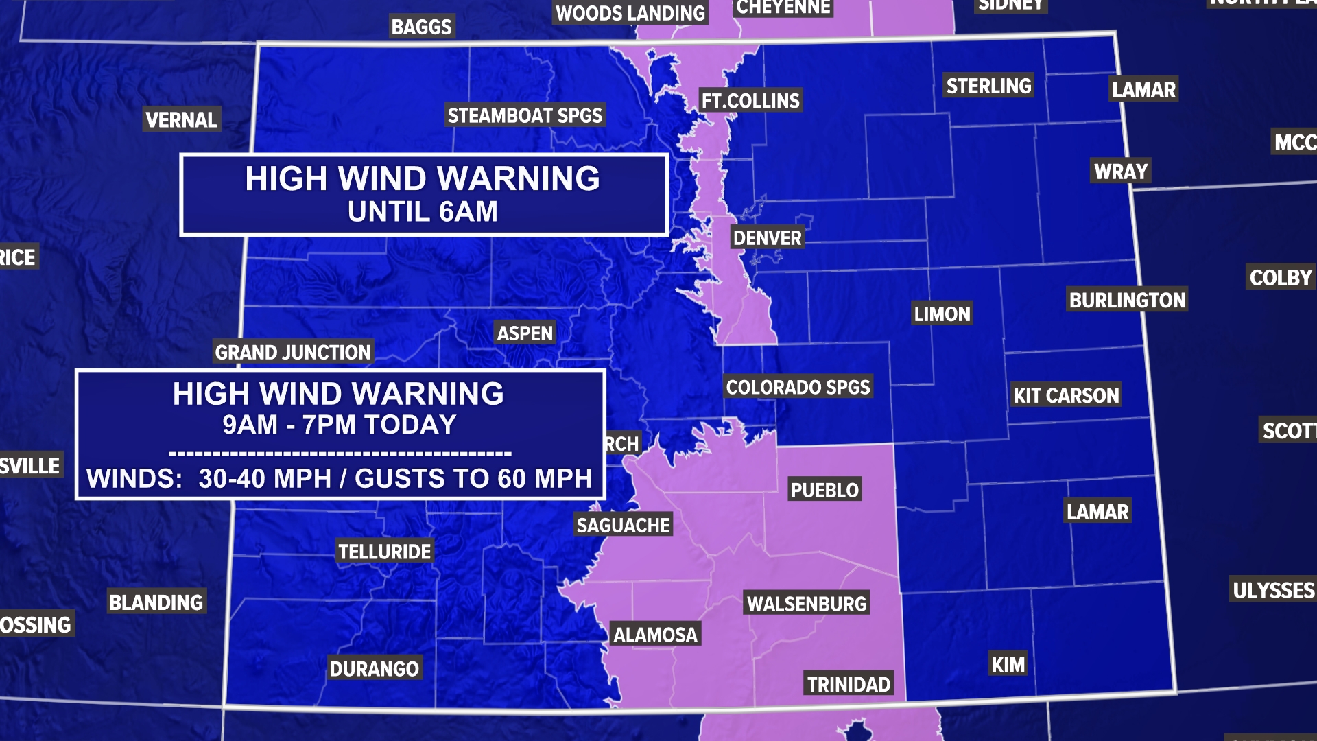 Gusts up to 50 mph are possible around Denver again on Tuesday with highs topping out near 60 degrees. Lighter winds are on tap for Wednesday.