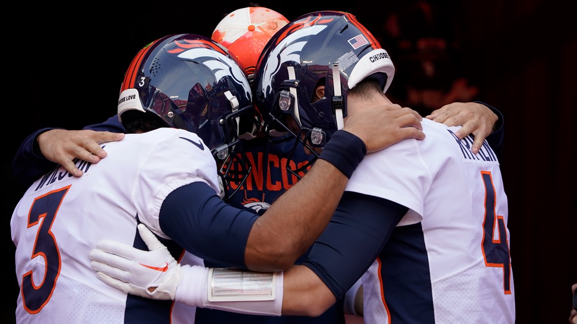 Denver Broncos tight end Andrew Beck (83) react to a call during