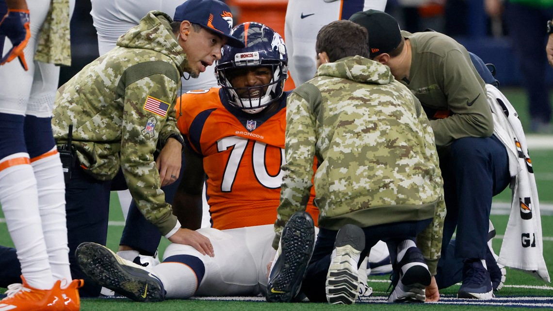 Denver Broncos Cheerleaders don Salute to Service uniforms for