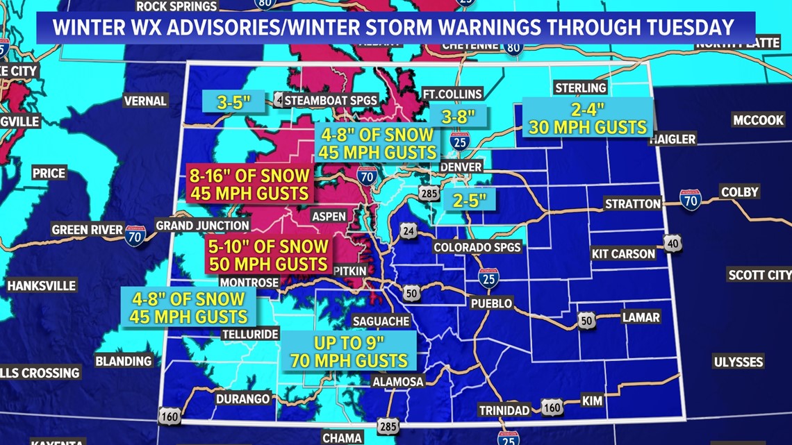 Heavy snow pushes in overnight Monday | 9news.com