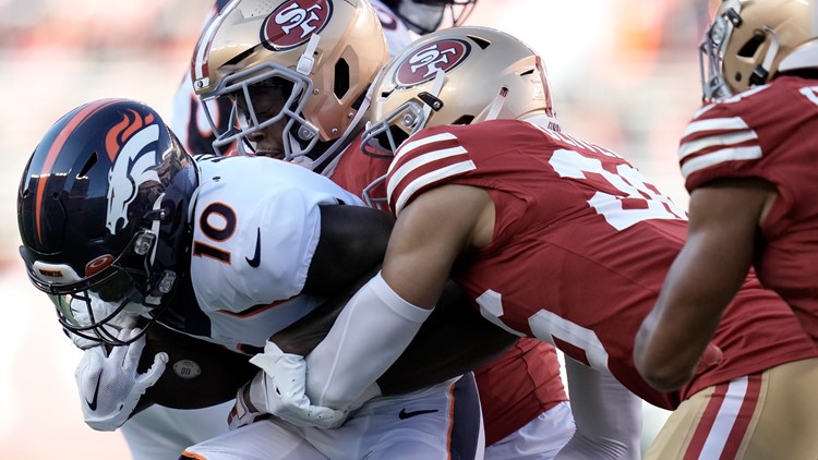 San Francisco 49ers linebacker Azeez Al-Shaair (51) against the Denver  Broncos during the first half of an NFL football game in Denver, Sunday,  Sept. 25, 2022. (AP Photo/Jack Dempsey Stock Photo - Alamy