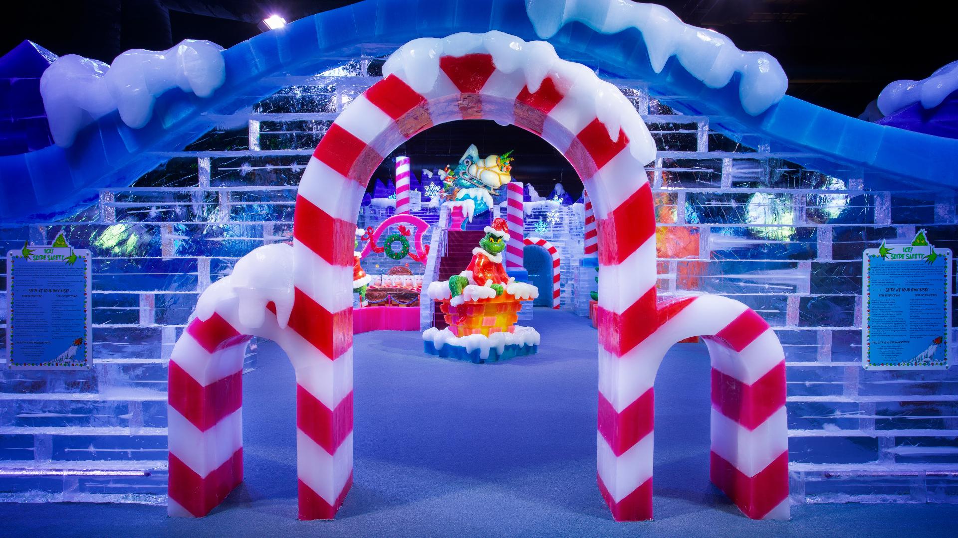 Starting with more than 6,000 ice blocks, carvers work more than 12,000 man-hours to create the nearly 17,000-square-foot-attraction.