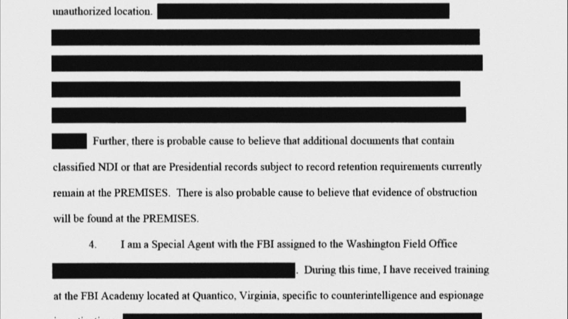 The document is heavily blacked out, but provides new information about what led the FBI to search the former president's estate.