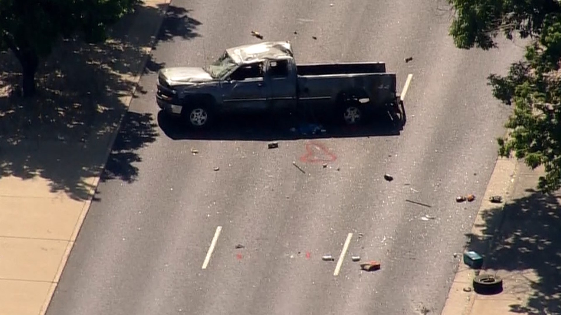 Sky9 goes over the scene of a crash at East Iliff Avenue and South Sable Boulevard that sent five people to the hospital on Friday.