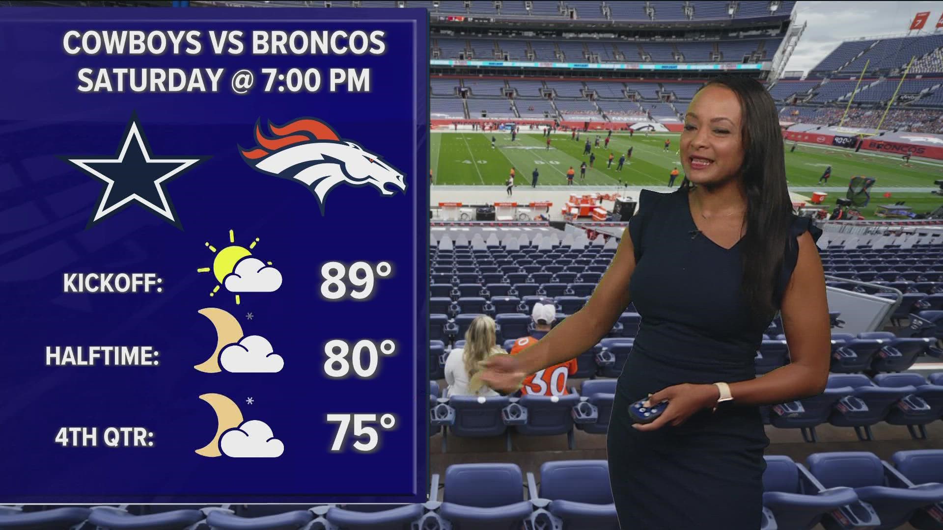 It is expected to be quite hot during the day, but things will cool off once the Denver Broncos play their first preseason game.