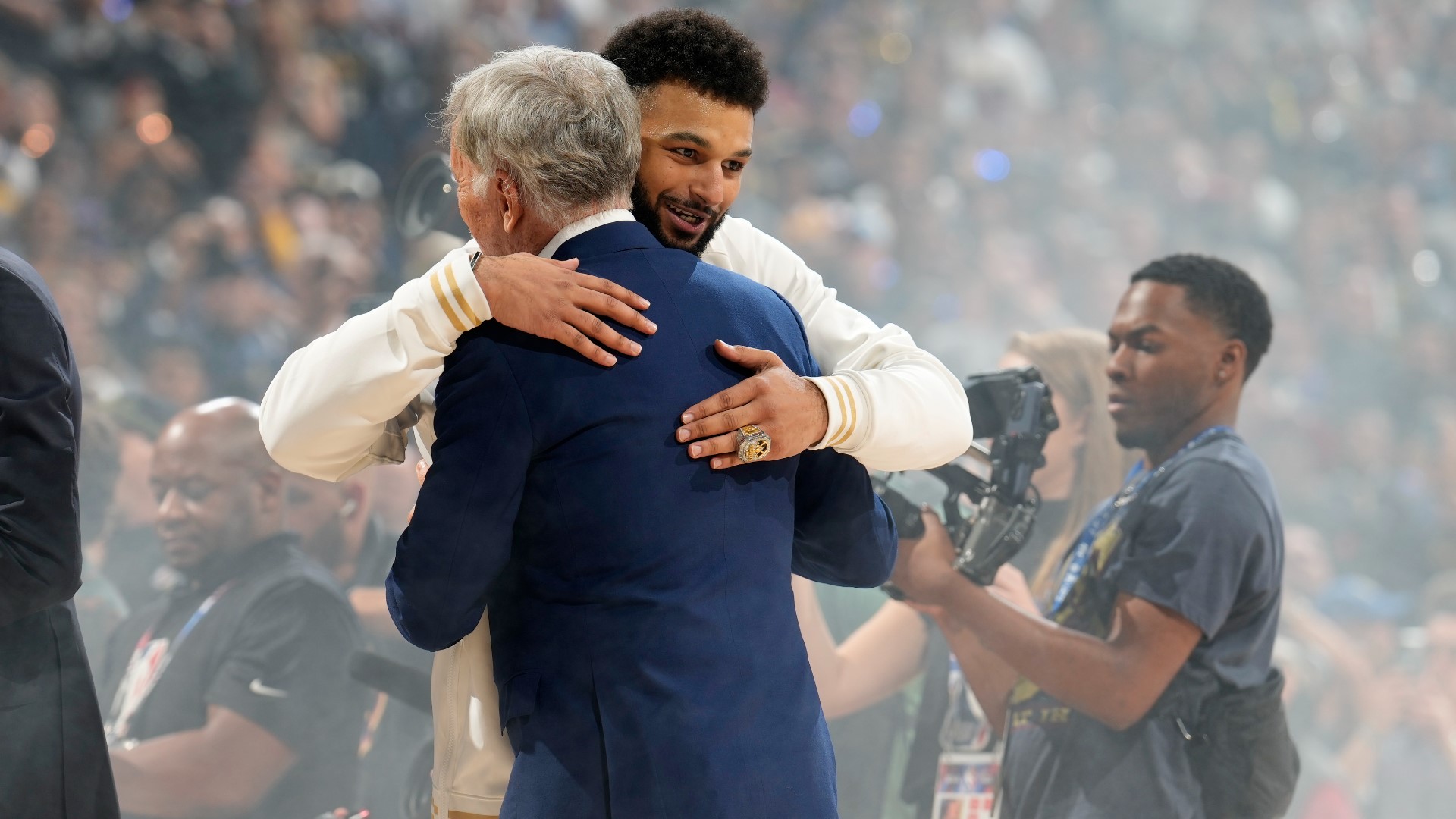 The Denver Nuggets raised their championship banner Tuesday night, then dropped the hammer on the Los Angeles Lakers with a 119-107 victory.