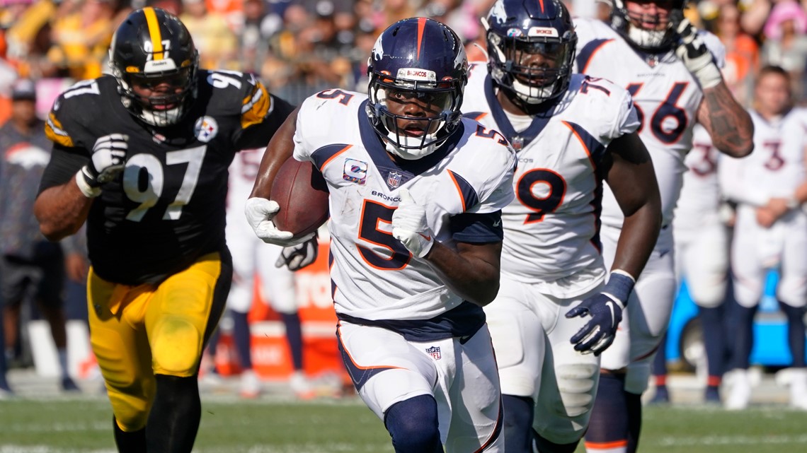 Pittsburgh Steelers cornerback James Pierre intercepts a pass from Denver  Broncos quarterback Teddy Bridgewater in the end zone during the second  half of an NFL football game in Pittsburgh, Sunday, Oct. 10