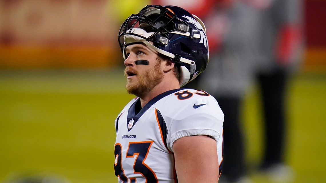 Denver Broncos tight end Andrew Beck during pre-game warmups