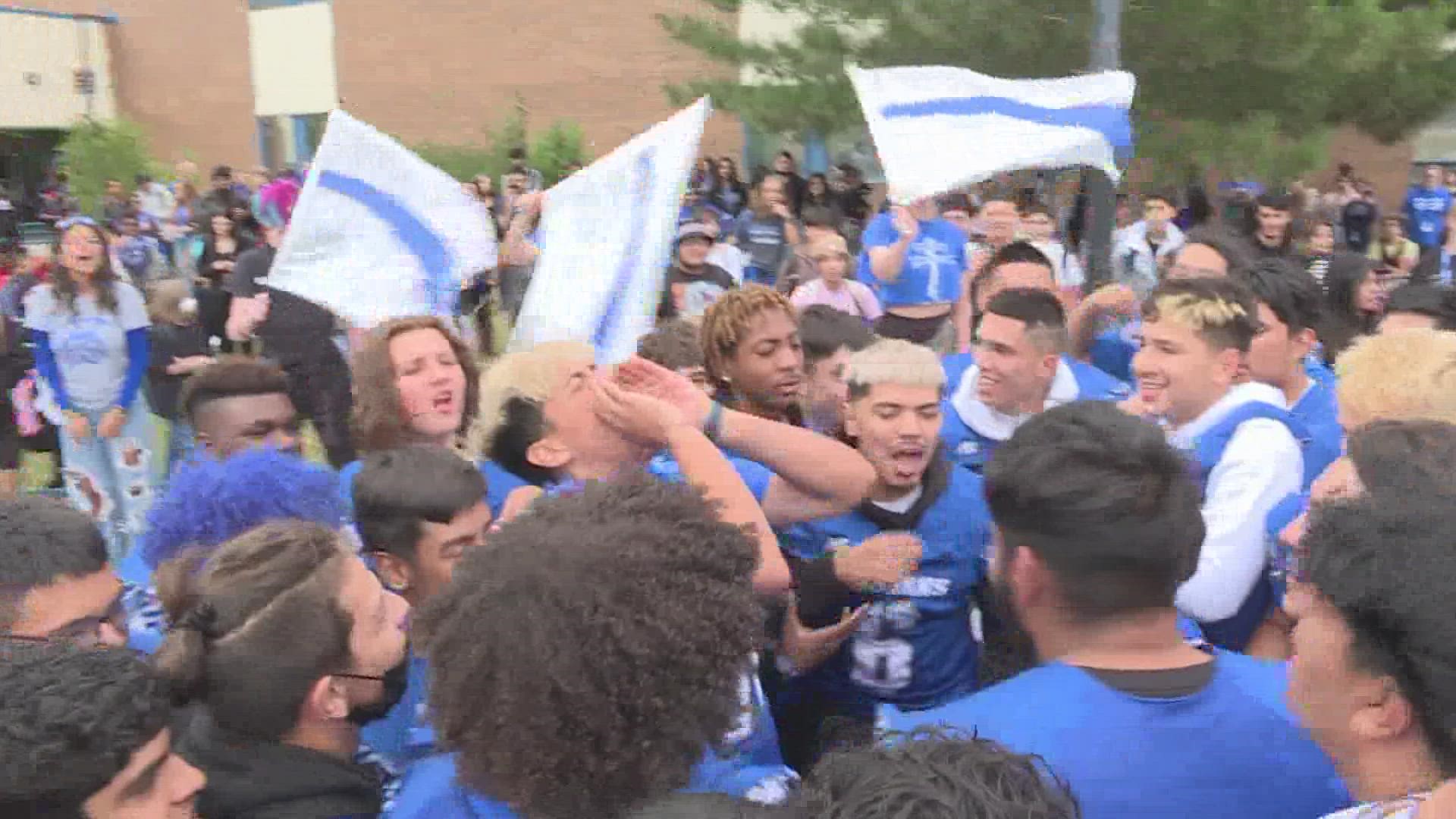 Thornton High School holds a pregame parade for Friday night's rivalry football game against Northglenn.