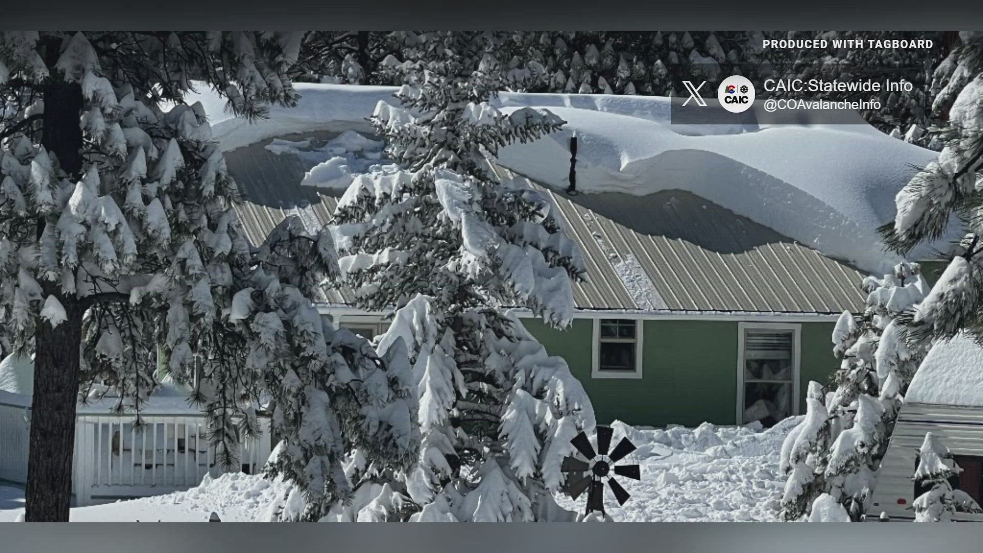 The Colorado Avalanche Information Center shared this picture of a roof slide that happened in Coal Creek Canyon on Friday after the Pi Day snowstorm in Colorado.