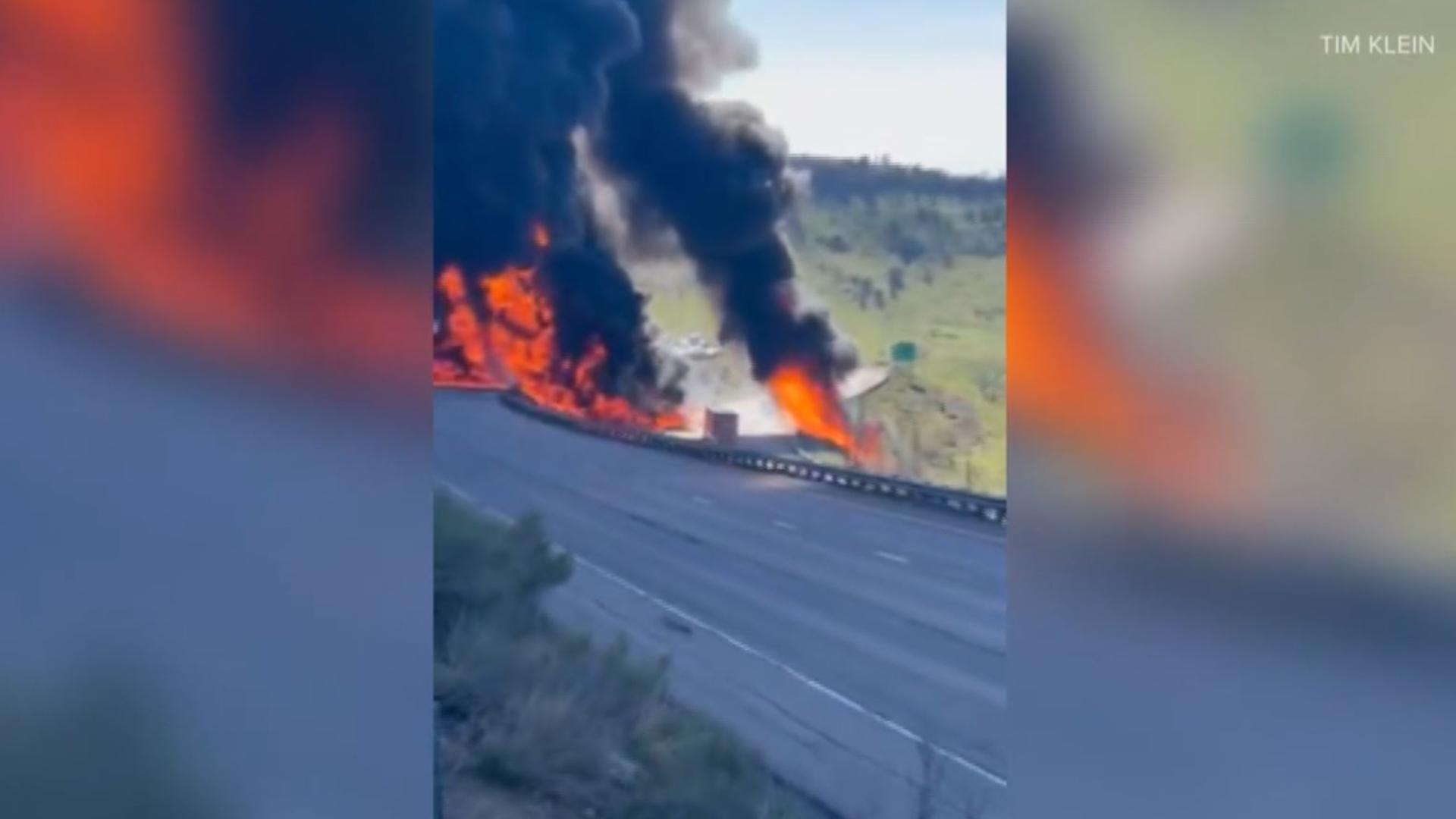 A fiery tanker crash near Golden closed Interstate 70 Thursday morning, west of the Denver area.