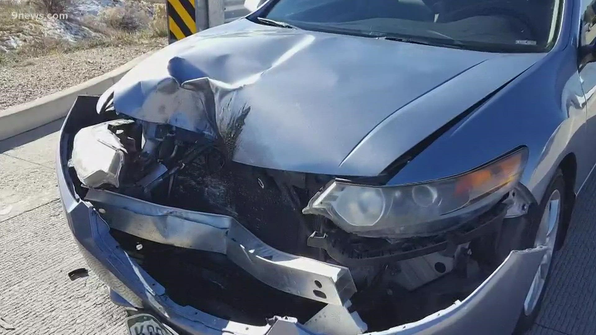 We see damage like this all the time in highway crashes - but this time it wasn't a car that caused it. Instead, it was a speeding tire. She's OK because she reacted the right way. Here's her story.