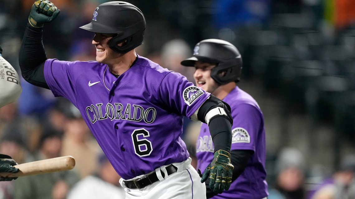 Colorado Rockies catcher Brian Serven (6) in the third inning of a