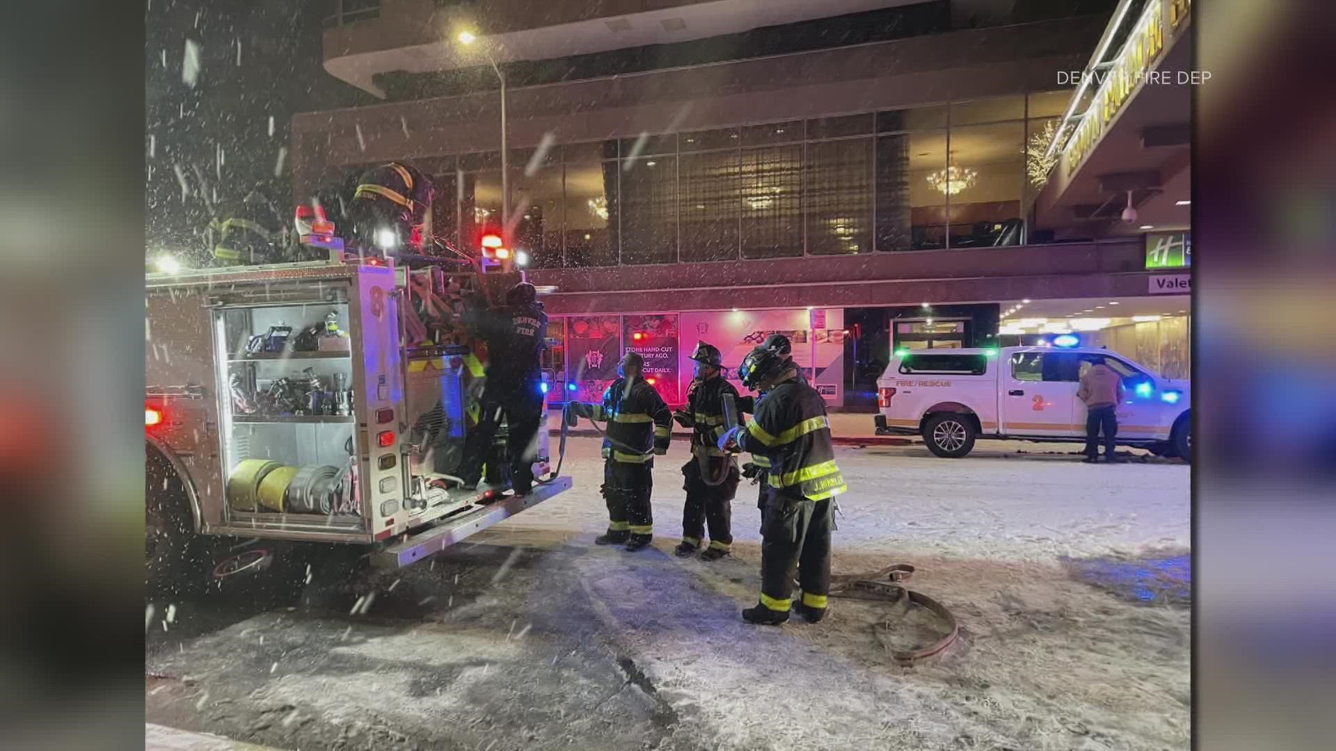 Denver Fire said the blaze started just before midnight in the basement of the Brown Palace Hotel in downtown Denver.