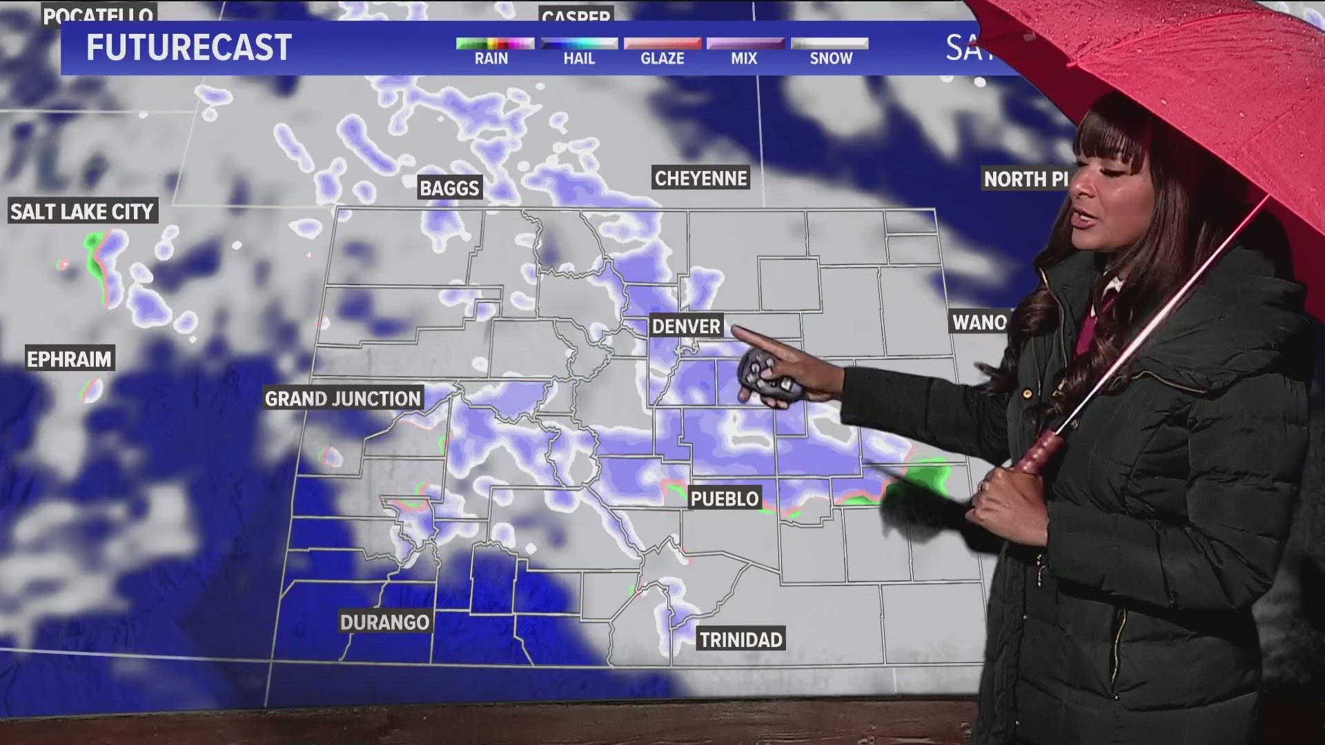 Snow showers move in late Friday, lingering through midday Saturday. Expect 1-3" across the front range.