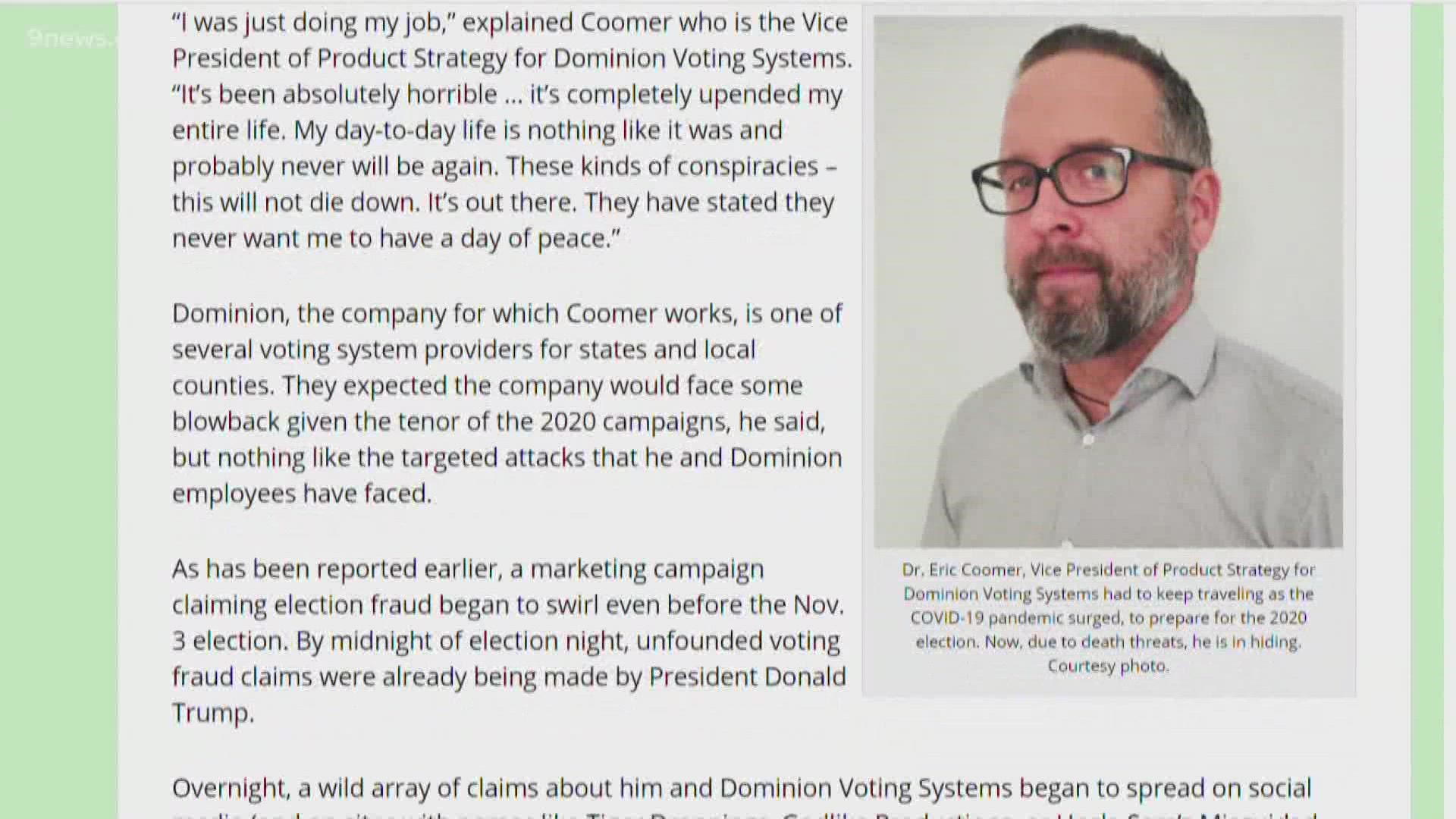 Eric Coomer, formerly with Dominion Voting Systems, filed a lawsuit against the company that owns 710 AM KNUS and one of its hosts, Randy Corporon.