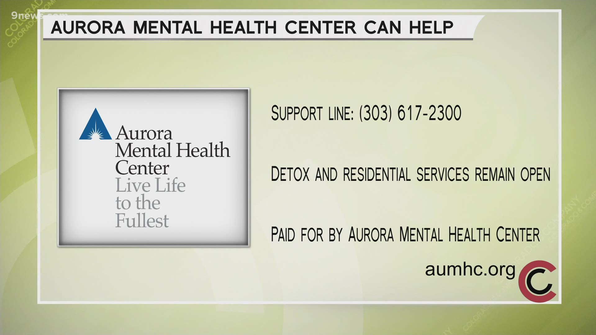Call the support line at 303.617.2300 to talk to someone who can help. Residential and Detox services are still open. Learn more at AUMHC.org.
